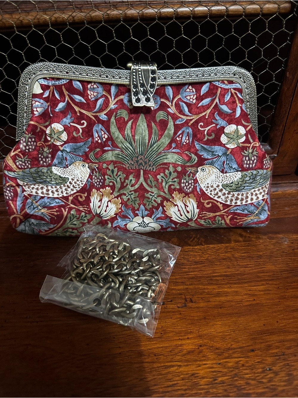 NWOT Red Strawberry Thief from William Morris Clutch